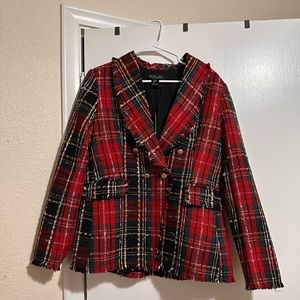 NEW Rachel Zoe Tartan Plaid Double Breasted Blazer Jacket